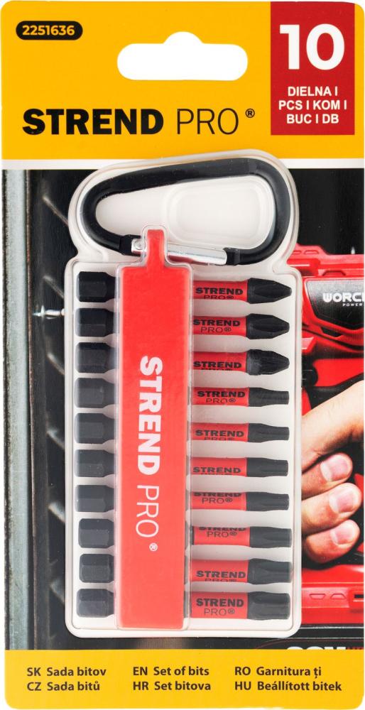 Sada bitov Strend Pro Premium, PH, PZ, TORX, S2 pevnosť, 1/4", 50mm, 10 dielna