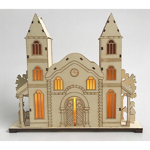 Dekoracia Woodeco 11275, Kostol, 3xLED, 27x5x22 cm