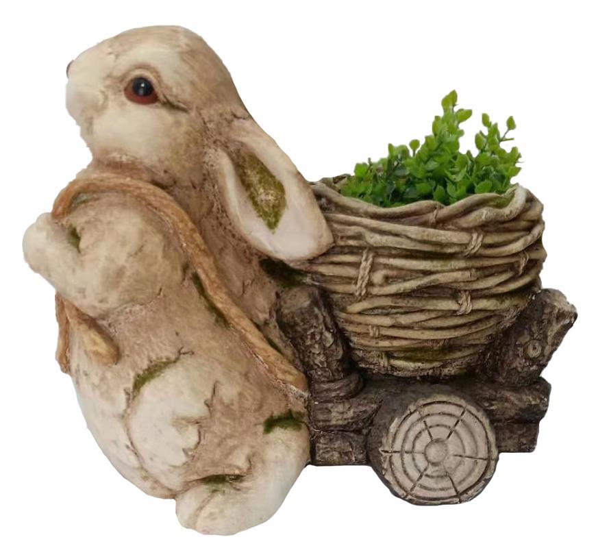 Dekoracia Gecco 8123, Zajačik s vozíkom, magnesia, 39 cm