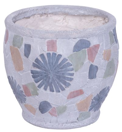 Dekor�cia MagicHome, Kvetin�� s mozaikou, siv�, keramika, 27,5x27,5x25 cm