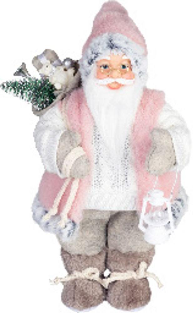 Dekorácia MagicHome Vianoce, Santa, s darčekom, ružovo-hnedý, 46 cm