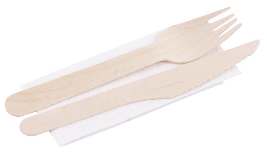 Príbor MagicHome Woodline ECO, nôž, vidlička, servítka, 100% Natural