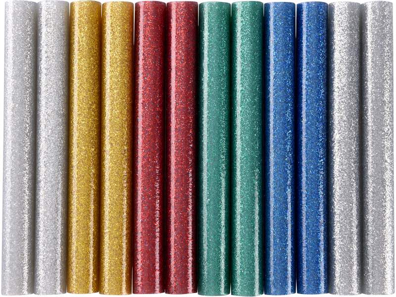Tyčinky tavné farebné ligotavé 12ks, Z/M/SvM/Če/Zlt/Str, pr.11mm, dĺžka 100mm