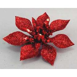 Kvet Poinsettia Gliterclip.Red, erven, 10 cm