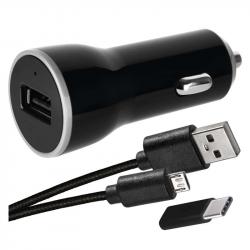 USB adaptr do auta 2,1A + micro USB kabel + USB-C redukcia