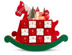 Dekorácia MagicHome Vianoce, Drevený adventný kalendár - koník, 2 LED, 2xAAA, 34,50x12x28