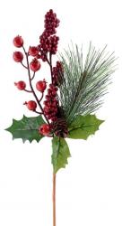 Vetvika MagicHome Vianoce, PineHocobe.Red, erven, borovica/bobuky, 15/38 cm