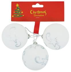 Gule MagicHome Vianoce, 3 ks, biele so striebornou hviezdou, 5,5 cm