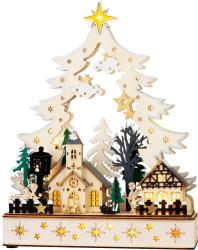 Dekorcia MagicHome Vianoce, dedinka, drevo, 12xLED tepl biela, 25x7.5x32 cm, 2xAA