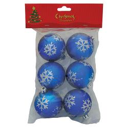 Gule MagicHome Vianoce, 6 ks, modr so striebornmi vlokami, 6 cm