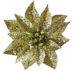 Kvet MagicHome Vianoce GlitterPoinsettia, so tipcom, zlat, vekos kvetu: 9 cm, dka kv