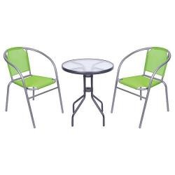 Set balknov BRENDA, zelen, stl 72x59 cm, 2x stolika 60x71 cm