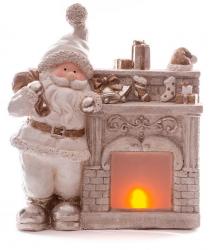 Dekorcia MagicHome Vianoce, Santa pri krbe, 12 LED, 3xAAA, keramika, 38x16x44 cm