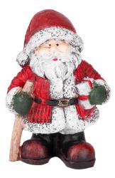 Postavika MagicHome Vianoce, Santa driaci dareky s palicou, polyresin, 15 cm