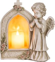 Dekor�cia MagicHome, Anjel modliaci sa pri svie�ke, LED, polyresin, na hrob, 19,5x11,5x26