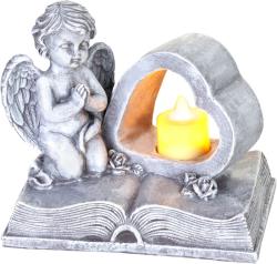 Dekor�cia MagicHome, Anjel na knihe so srdcom, LED, polyresin, na hrob, 19x12,5x16,5 cm