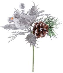 Vetvika MagicHome Vianoce, s vtikom, strieborn 17 cm