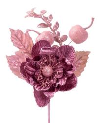 Vetvika MagicHome Vianoce, s kvetom, ruov, 22 cm