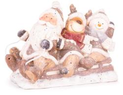 Dekorcia MagicHome Vianoce, Santa, sob a snehuliak na saniach, keramika, 45x23x34,50 cm