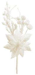 Vetvi�ka MagicHome Vianoce, s kvetom poinsettia, biela, 19 cm