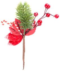 Vetvika MagicHome Vianoce, s kvetom a bobukami, zasneen, 20 cm