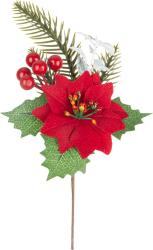Vetvika MagicHome Vianoce, s kvetom poinsettia, erven, 24 cm