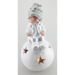 Postavicka Xecco 16B387, Chlapek sediaci na snehovej guli, LED, terakota, 16.8 cm