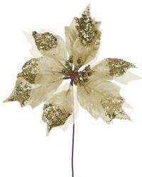 Kvet Poinsettia Glisheer.Gold, zlat, stonka, 23x25 cm, bal. 6 ks