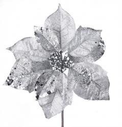 Kvet MagicHome Vianoce Poinsettia GlitterSilver, strieborn, stonka, vekos kvetu: 23 cm,