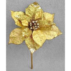 Kvet MagicHome Vianoce Poinsettia GlitterGold, zlat, stonka, 23x20 cm, bal. 6 ks